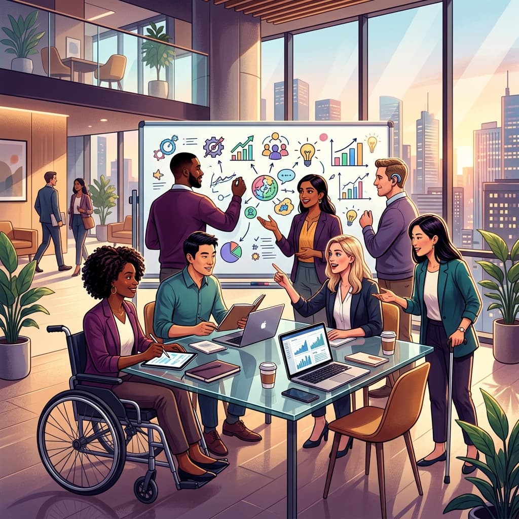 Inclusive corporate team collaborating